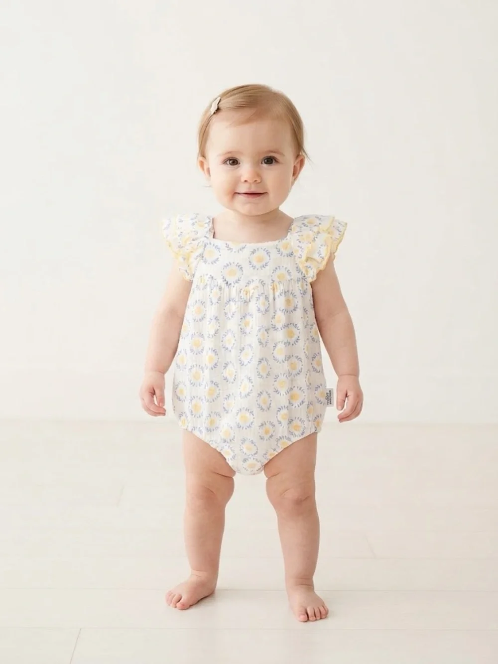 Carter's Yellow and White Floral Ruffle Baby Girl Bubble Romper